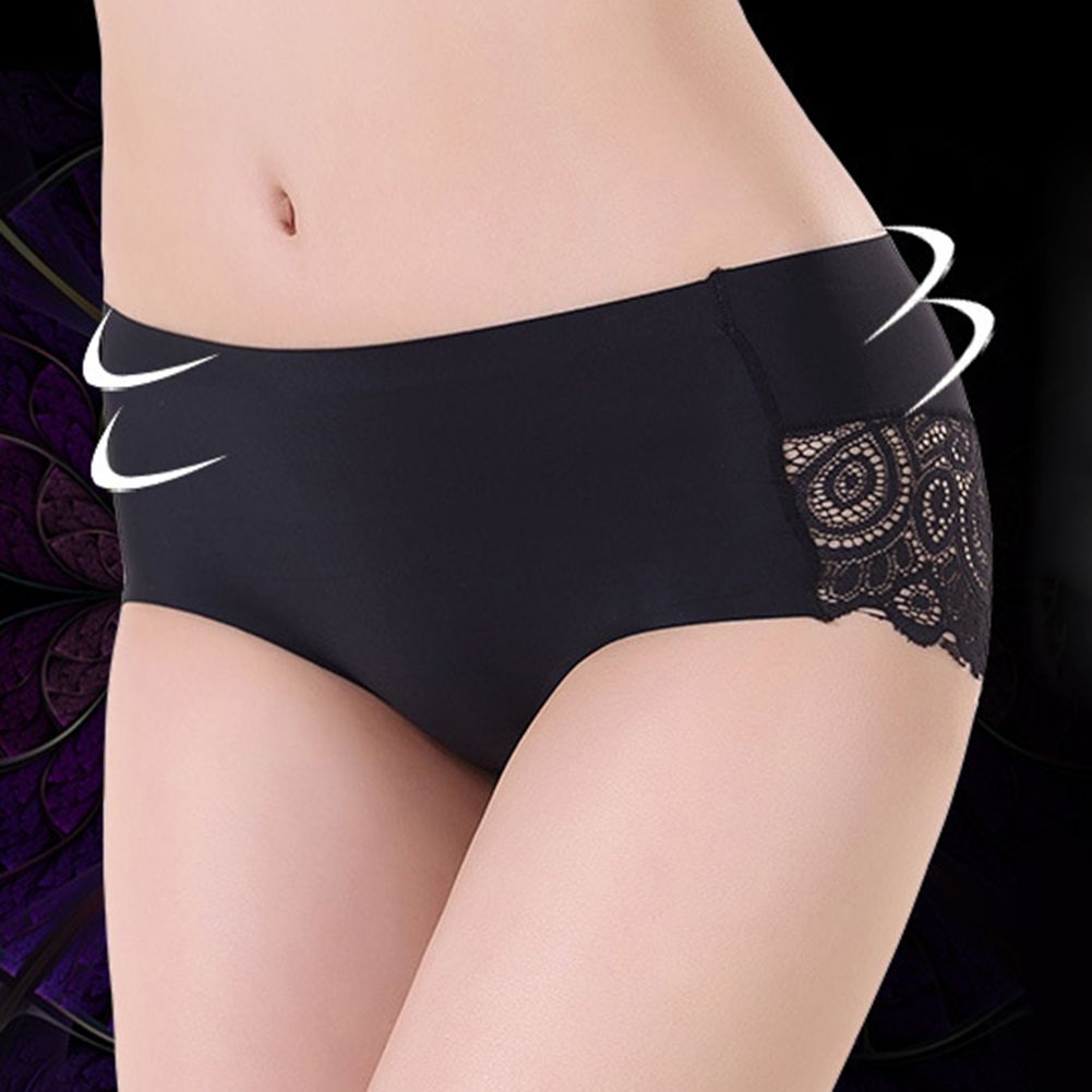 Women Sexy Stylish Ultra-thin Seamless Breathable Stretchy Lace Patchwork Briefs-White