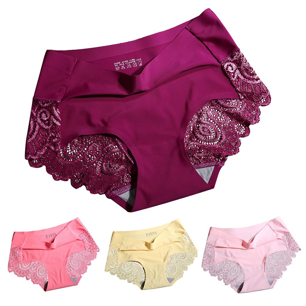 Women Sexy Stylish Ultra-thin Seamless Breathable Stretchy Lace Patchwork Briefs-White