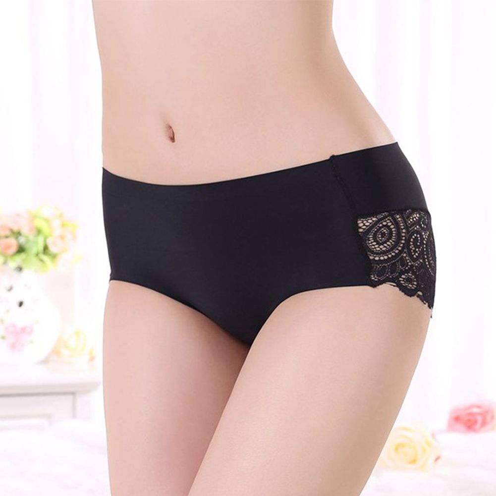 Women Sexy Stylish Ultra-thin Seamless Breathable Stretchy Lace Patchwork Briefs-White