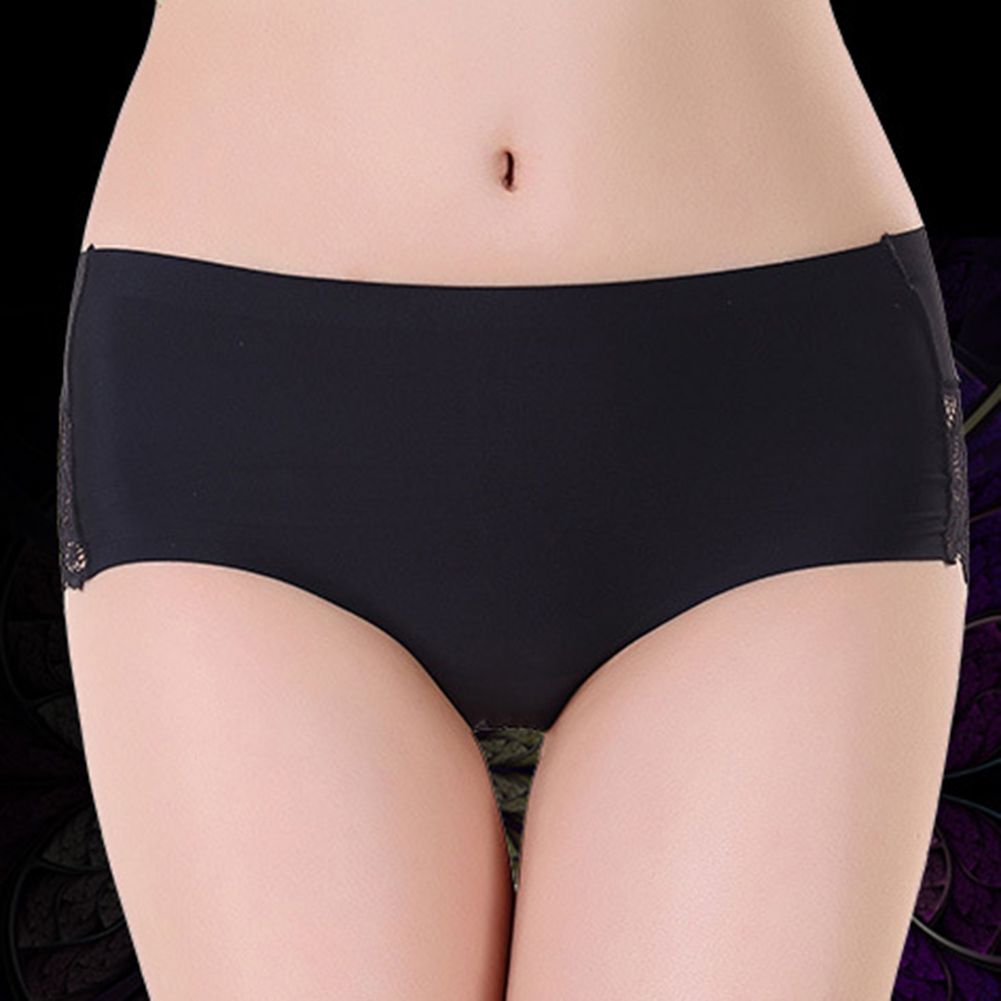 Women Sexy Stylish Ultra-thin Seamless Breathable Stretchy Lace Patchwork Briefs-White