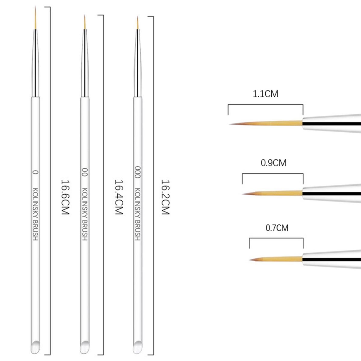 3pcs Nail Art Brushes Set Liner Brush For Long Lines, Details, Fine Designs UV Painting Pen Drawing Tool Set