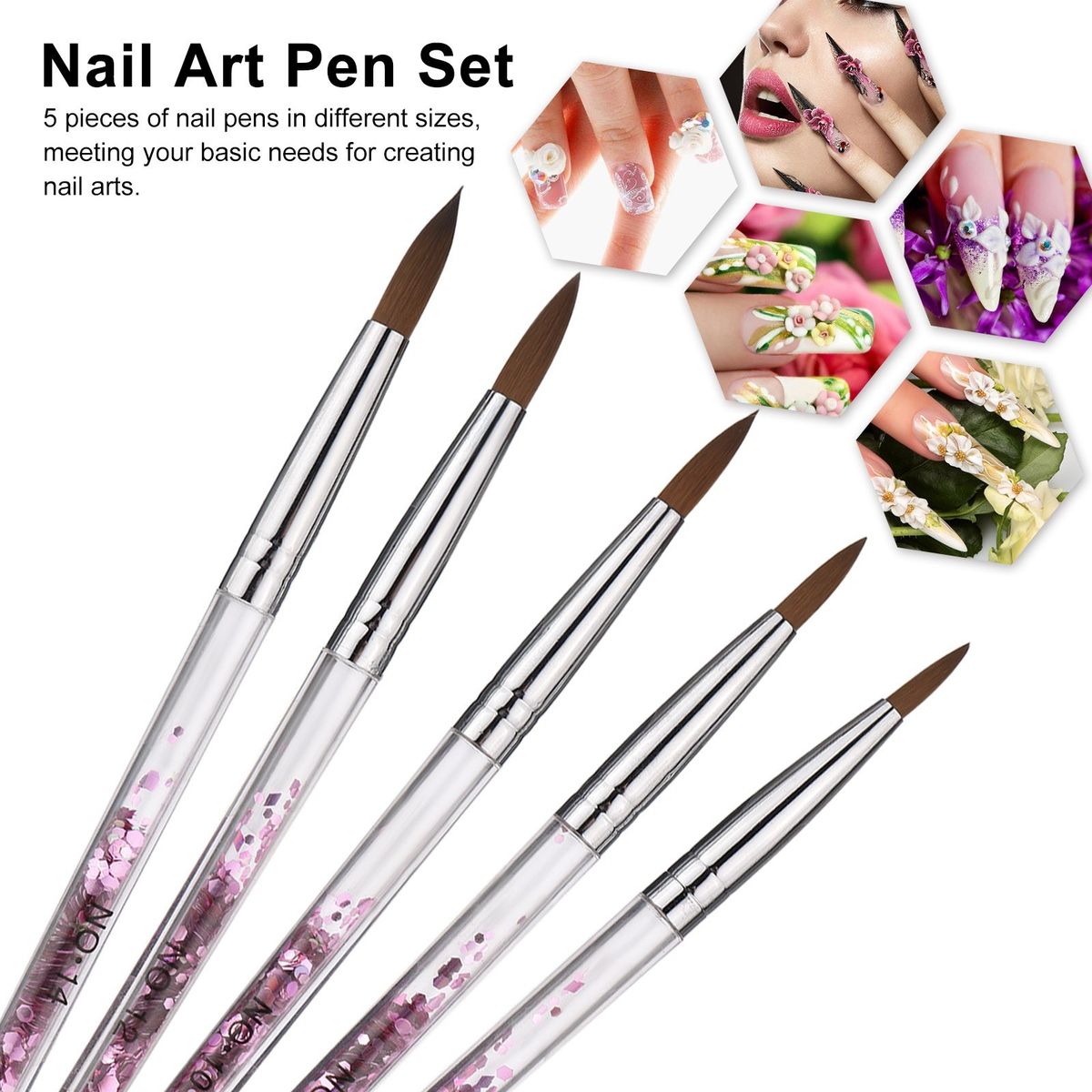 5PCS Nail Art Pen Set UV Nail Brush Acrylic Nail Brushes Nail Art Drawing Painting Brush 3D Carving Pen Nail Art Tools