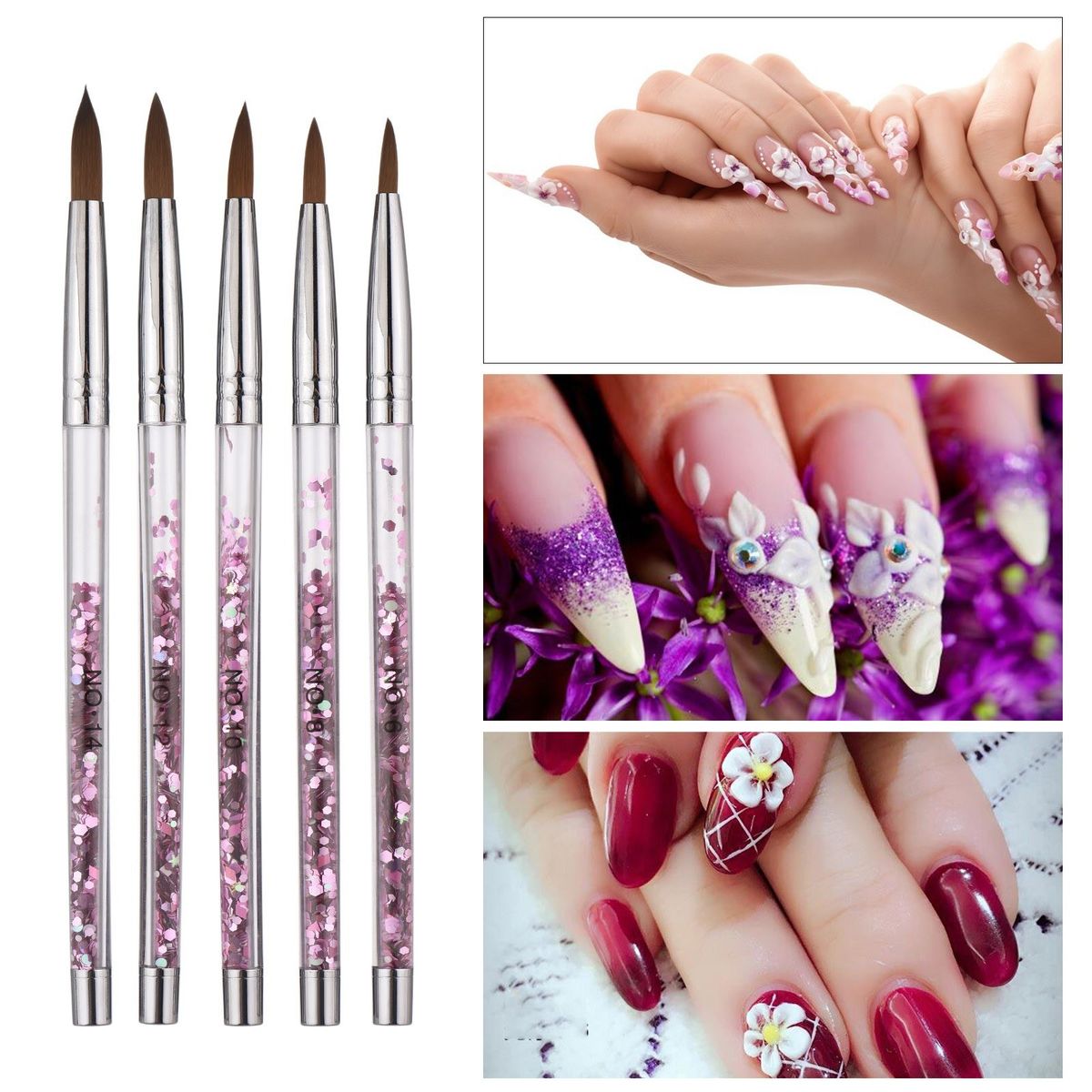 5PCS Nail Art Pen Set UV Nail Brush Acrylic Nail Brushes Nail Art Drawing Painting Brush 3D Carving Pen Nail Art Tools