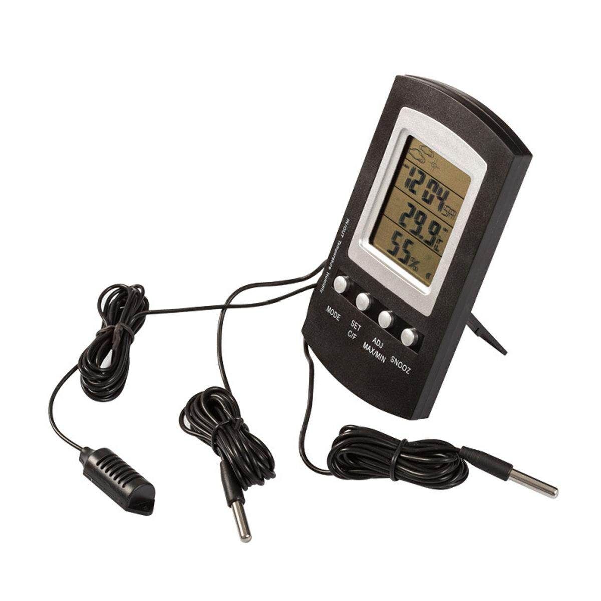 LCD Digital / Hygrometer (Humidity) With 3 Probes For Reptiles Black
