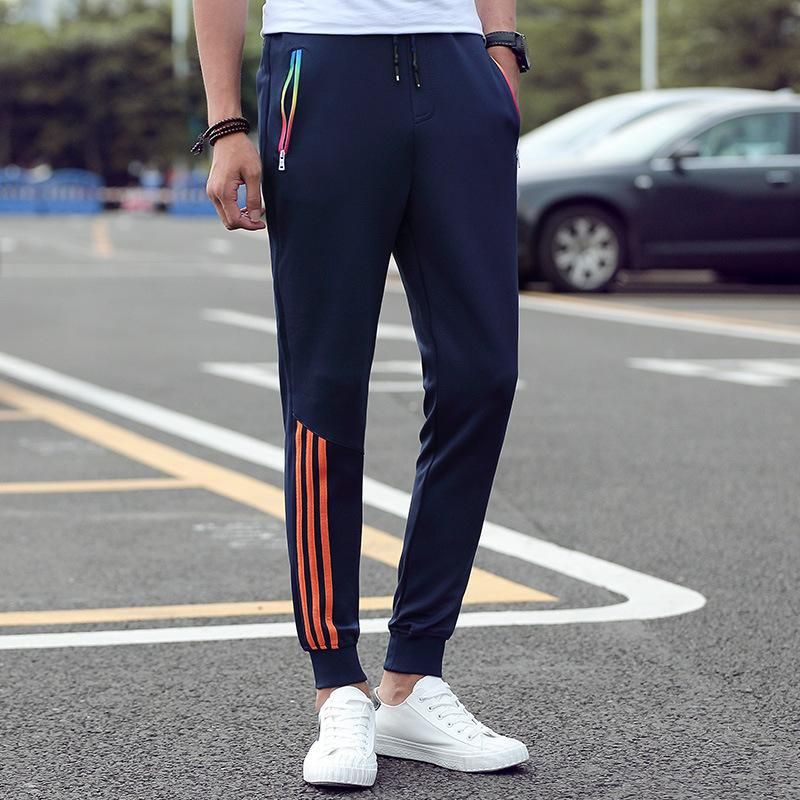 Informal cotton pants for men Sportswear tight for gym Striped Bodybuilding autumn