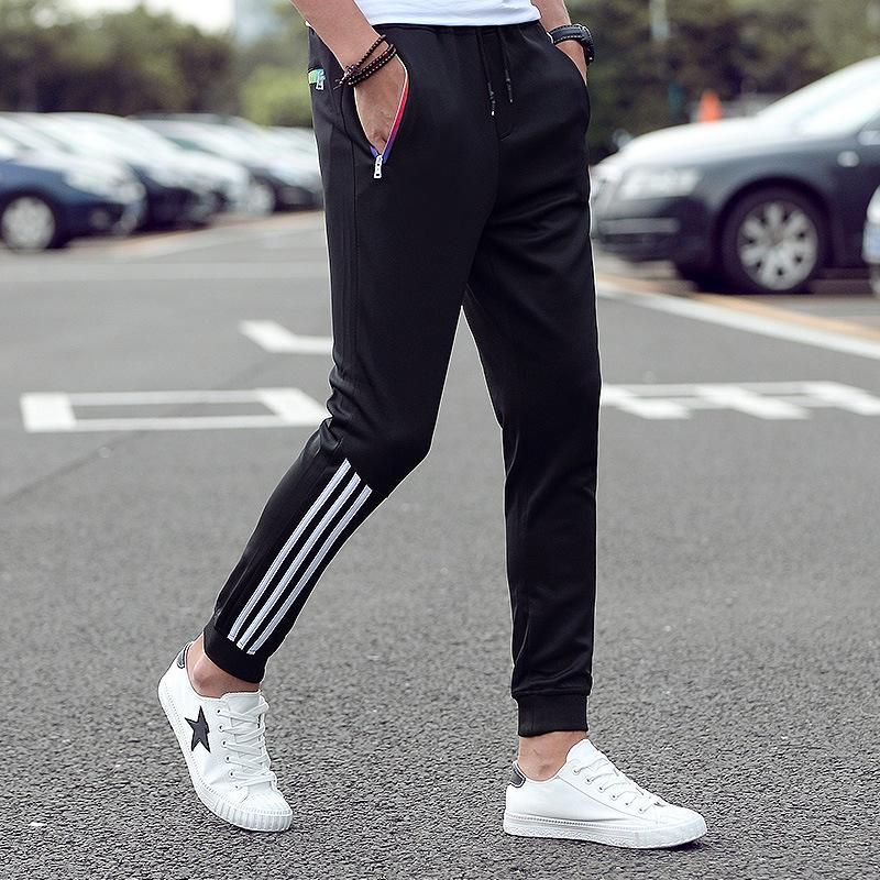 Informal cotton pants for men Sportswear tight for gym Striped Bodybuilding autumn