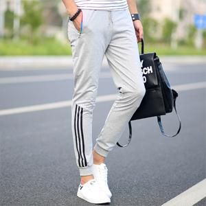 Informal cotton pants for men Sportswear tight for gym Striped Bodybuilding autumn