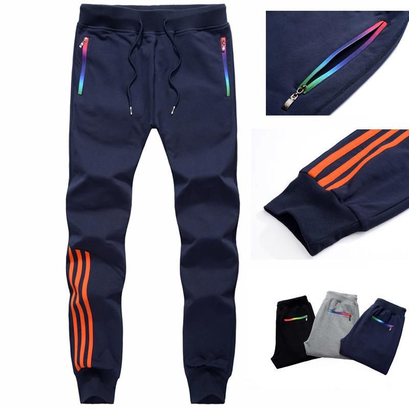 Informal cotton pants for men Sportswear tight for gym Striped Bodybuilding autumn
