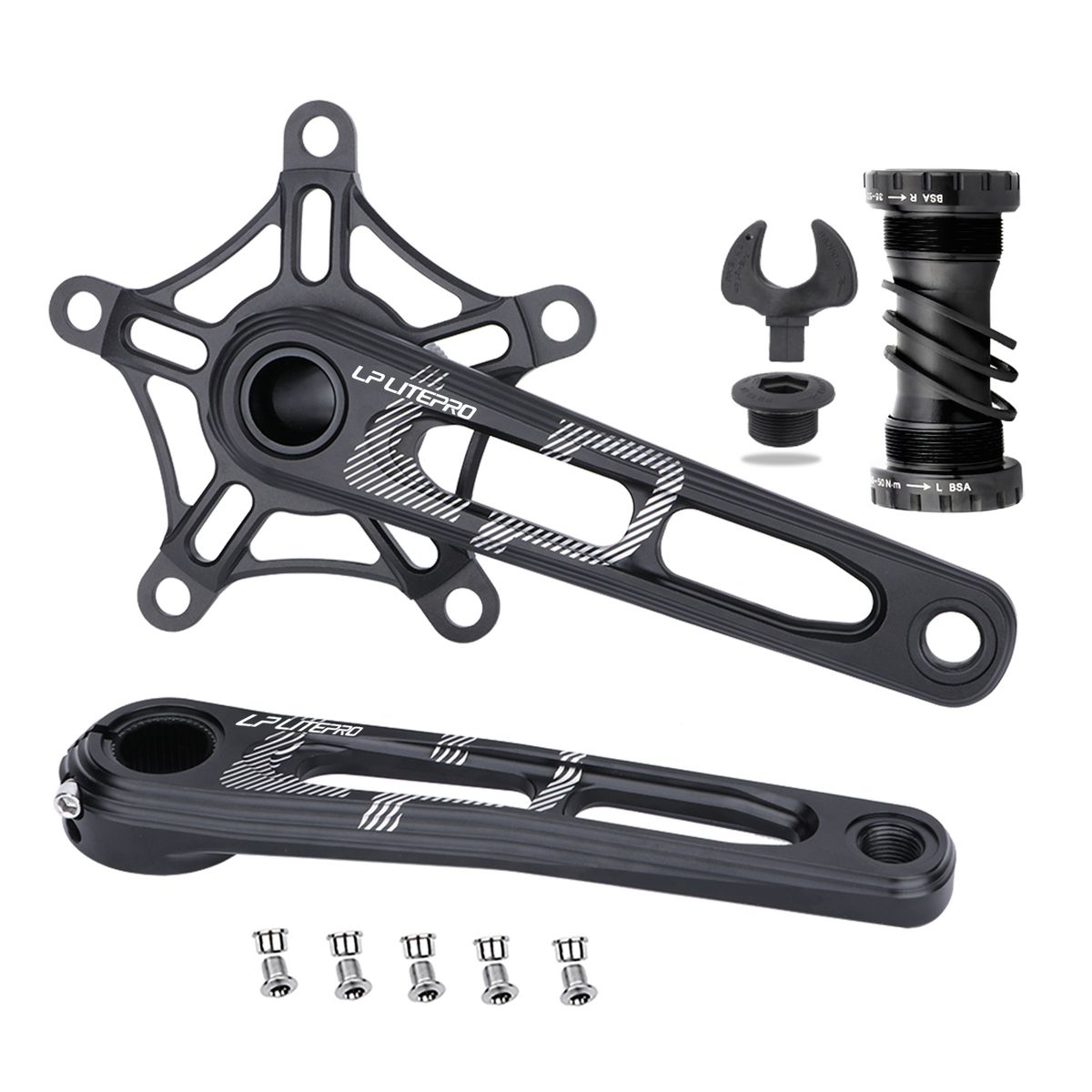 Bike Crank Arm Set For Folding Bicycle 170mm 130BCD 5 Bolts