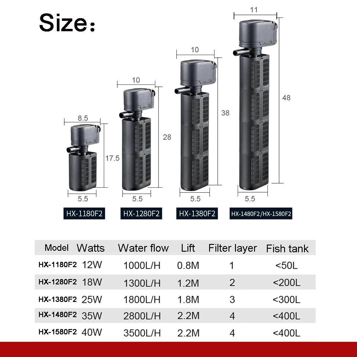 3 In 1 Aquarium Filter Pump Submersible Fish Tank Oxygen Water Purifier 1000 L/H HX-1180F2