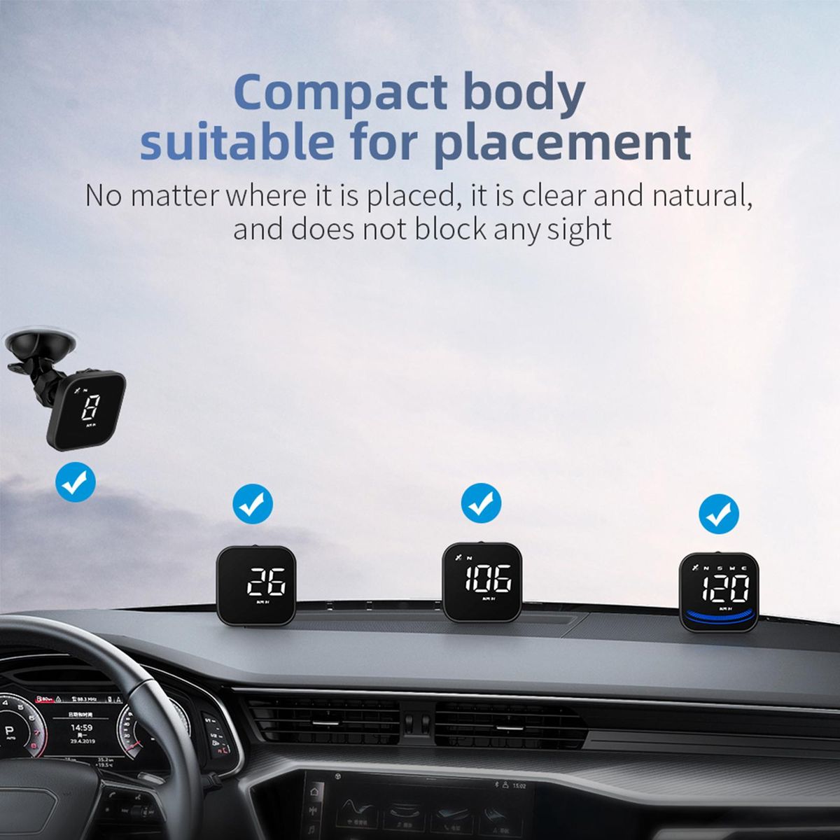 Smart Head-Up Display, Universal Car GPS Head-Up Display with Displays Speed, Compass, Number of Satellites, Kilometer Mile Toggle and More