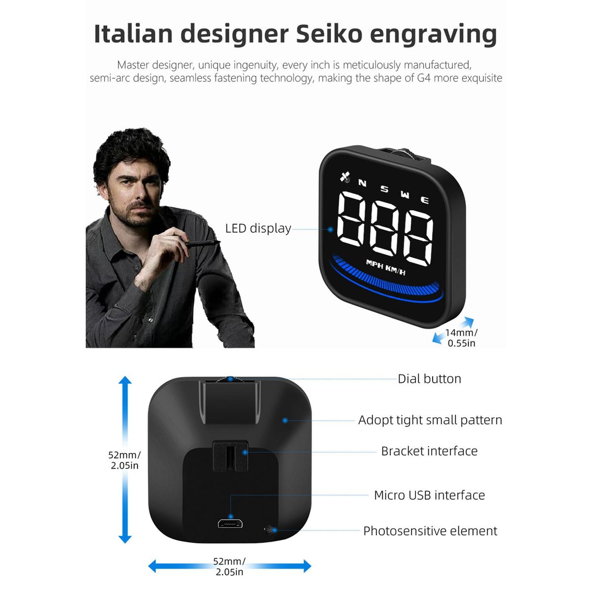 Smart Head-Up Display, Universal Car GPS Head-Up Display with Displays Speed, Compass, Number of Satellites, Kilometer Mile Toggle and More