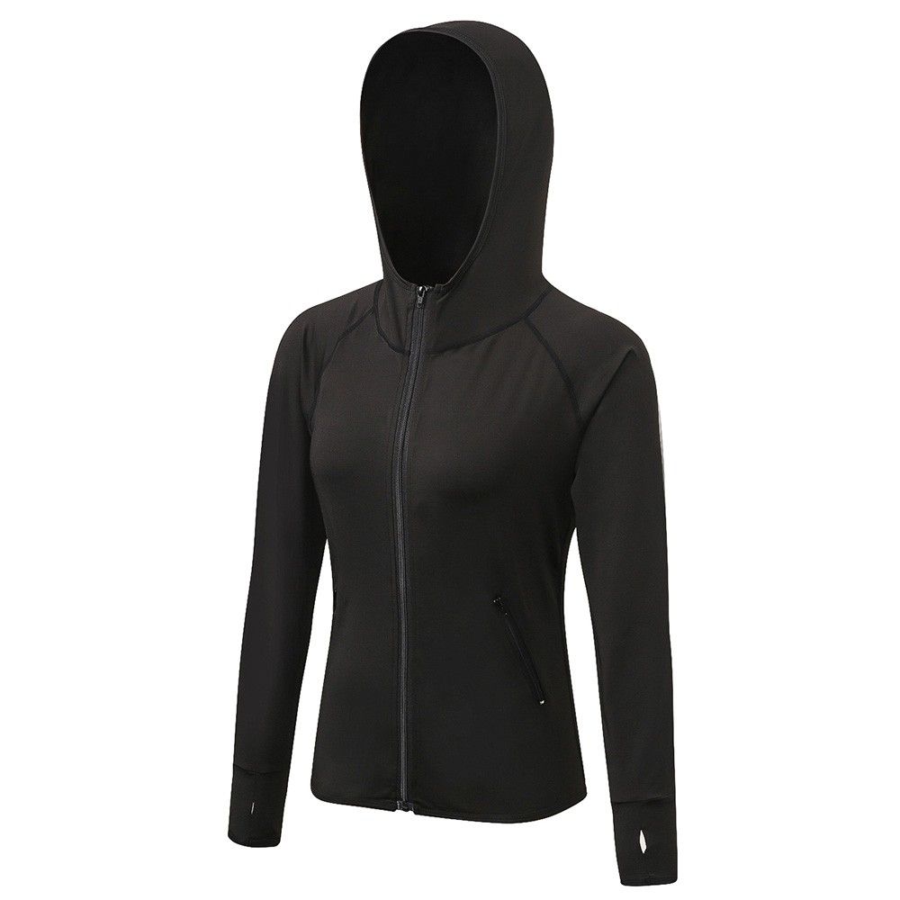 Women Hooded Sport Coat Long Sleeve Zipper Pocket Stretchy