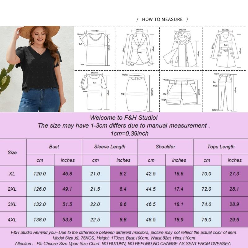 F&H 3322 XL-4XL V Neck Short Sleeves Lovely Furry Ball Decoration Red