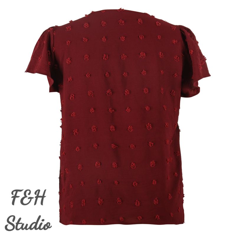 F&H 3322 XL-4XL V Neck Short Sleeves Lovely Furry Ball Decoration Red