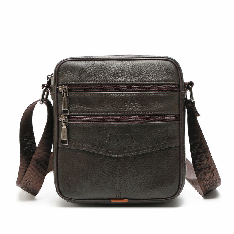 FONMOR Genuine Leather Men Handbag Messenger Bag Men's High Quality Man Shoulder Bag Men Phone Purse Male Small Crossbody Bags-dark Brown