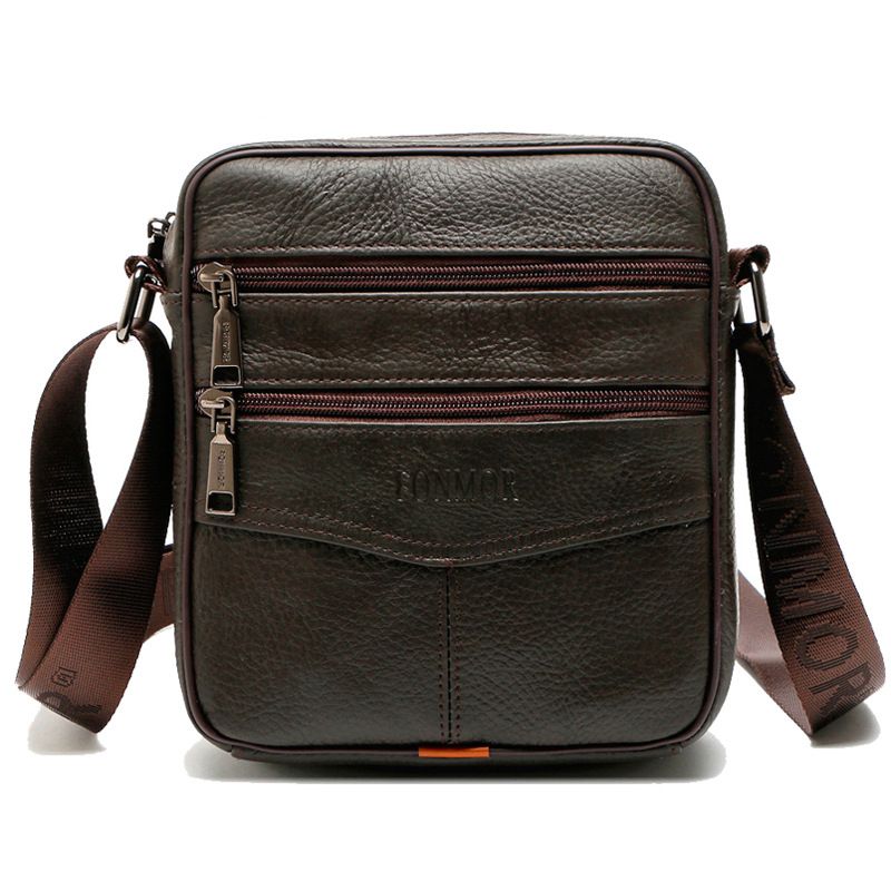 FONMOR Genuine Leather Men Handbag Messenger Bag Men's High Quality Man Shoulder Bag Men Phone Purse Male Small Crossbody Bags-dark Brown