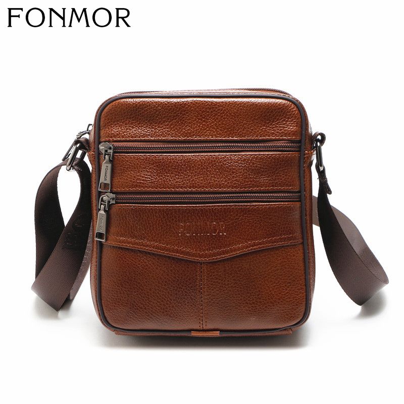 FONMOR Genuine Leather Men Handbag Messenger Bag Men's High Quality Man Shoulder Bag Men Phone Purse Male Small Crossbody Bags-dark Brown