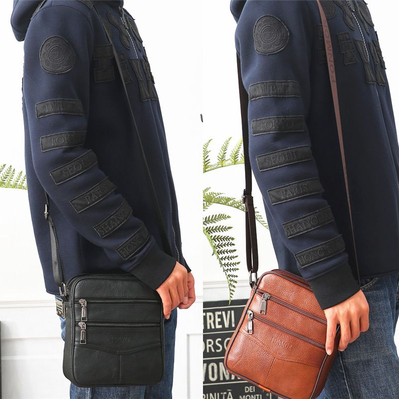 FONMOR Genuine Leather Men Handbag Messenger Bag Men's High Quality Man Shoulder Bag Men Phone Purse Male Small Crossbody Bags-dark Brown