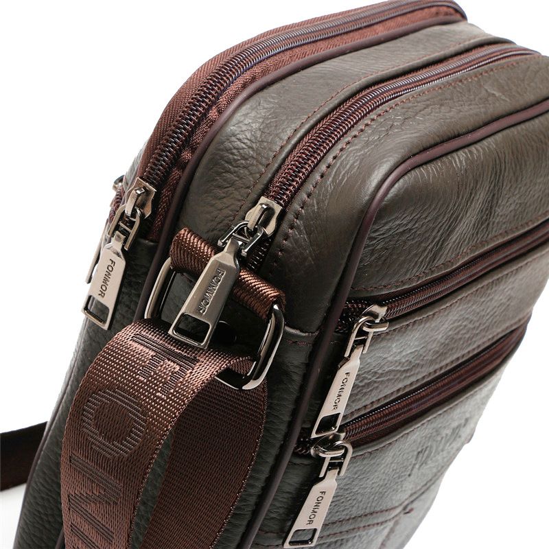 FONMOR Genuine Leather Men Handbag Messenger Bag Men's High Quality Man Shoulder Bag Men Phone Purse Male Small Crossbody Bags-dark Brown