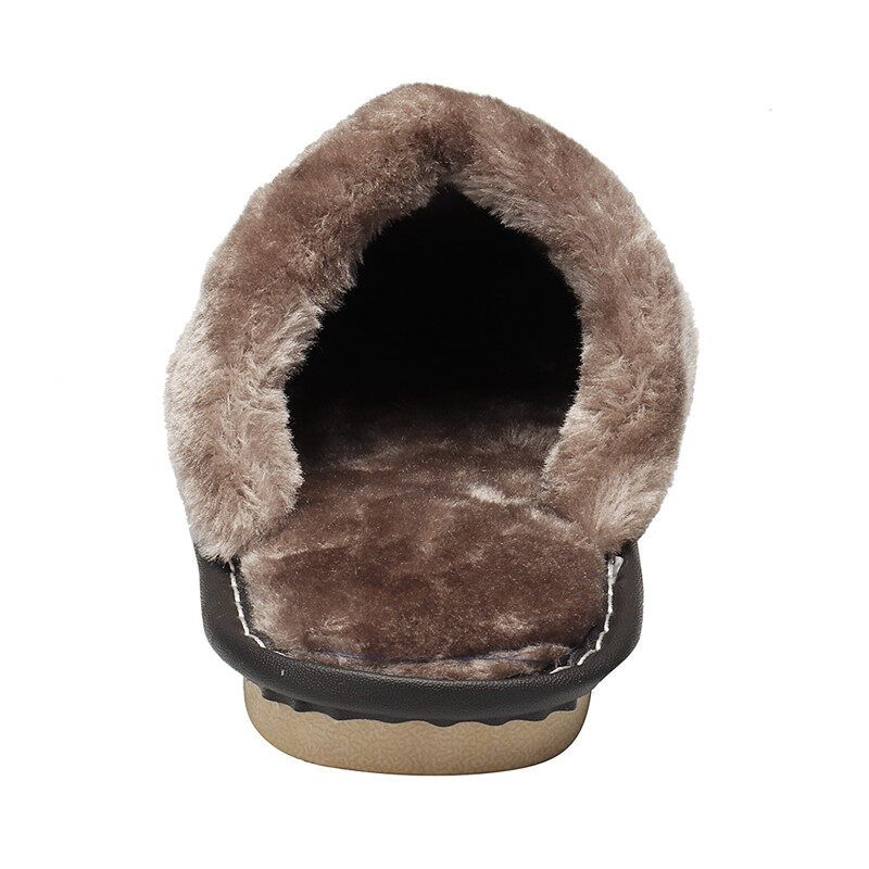 Men Spring Winter Home Slippers Leather Indoor Close Toe Warm House Flats Shoes Comfy（ + Best Discount） Black