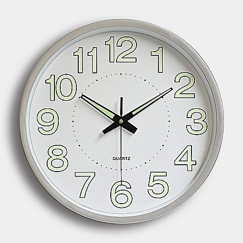 12'' Wall Clock Glow In The Dark Silent Quartz Indoor/Outdoor White Noctilucent