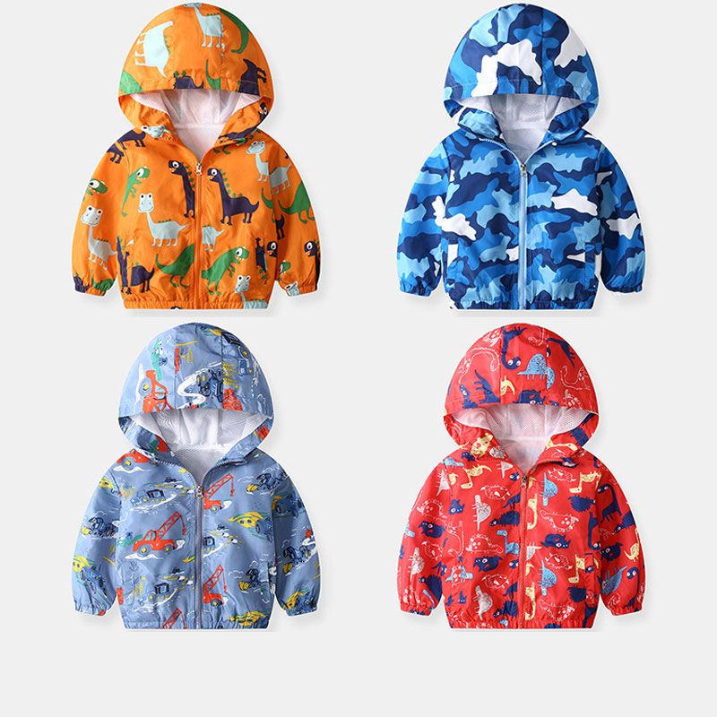 Kid Boys Coat Dinosaur Print Long Sleeve Hooded Jacket