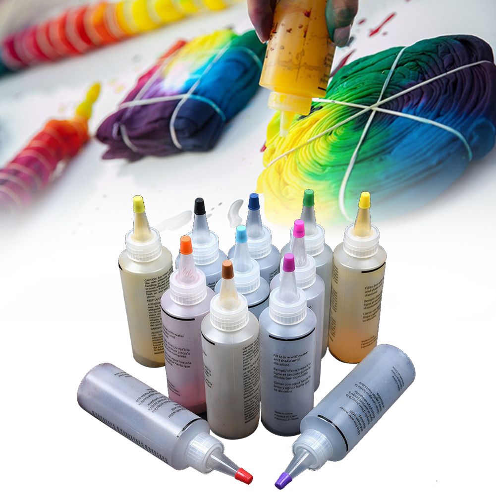 12pcs Colorful Tie Dye Kit Clothing Graffiti DIY Non Toxic Permanent Accessories Jacquard Fabric Textile Paints Craft