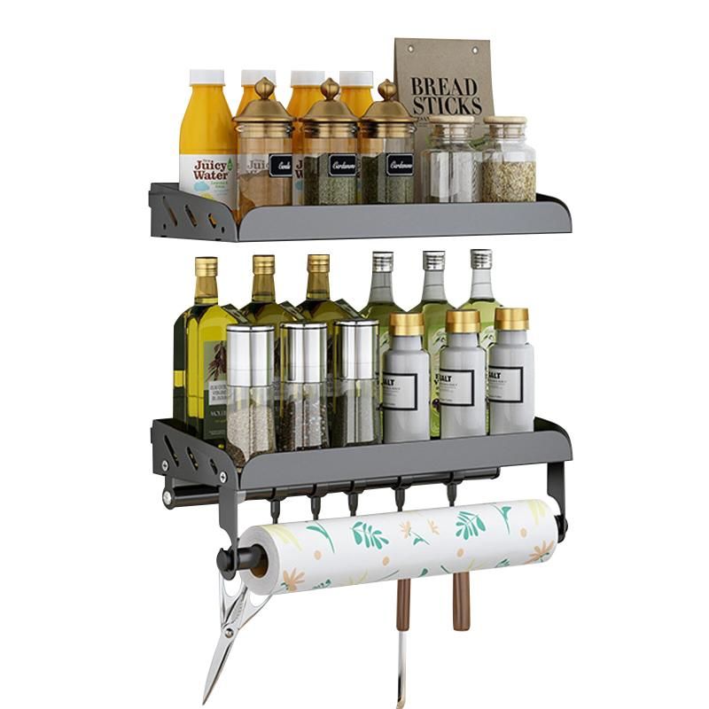 2pcs Kitchen Spice Racks Stainless Steel Spice Rack With Hoo