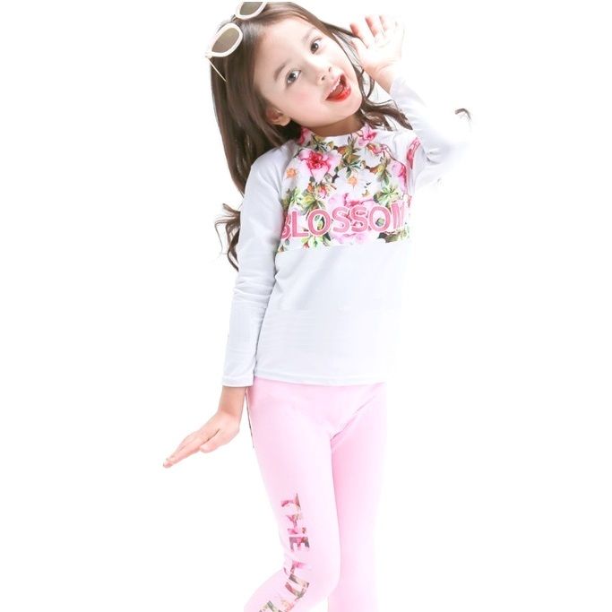 Kids Swimming Costumes Long Sleeve Swimwear For Girls, White