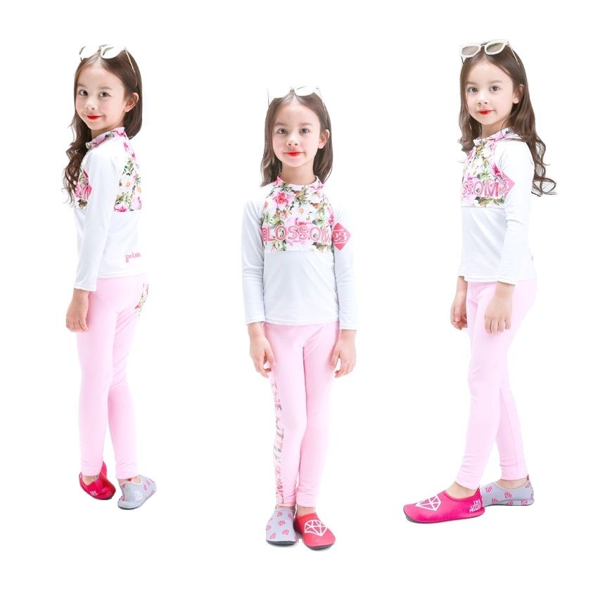 Kids Swimming Costumes Long Sleeve Swimwear For Girls, White