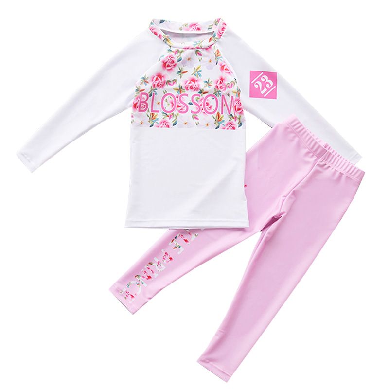 Kids Swimming Costumes Long Sleeve Swimwear For Girls, White