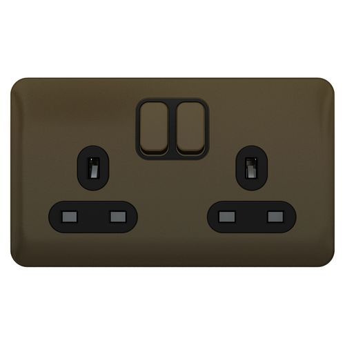 Lisse - Switched Socket - 2 Gang - 13A Mocha Bronze With B I