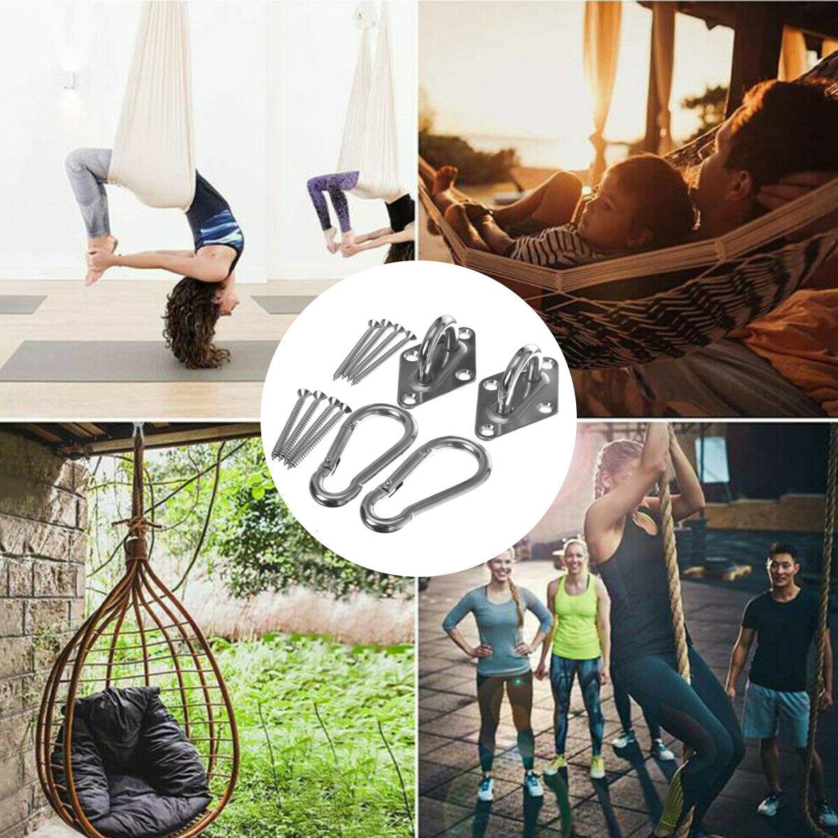 Stainless Steel Hammock Swing Hook Fixed Plate Hanging Chair Sandbag Buckles Tool Kit