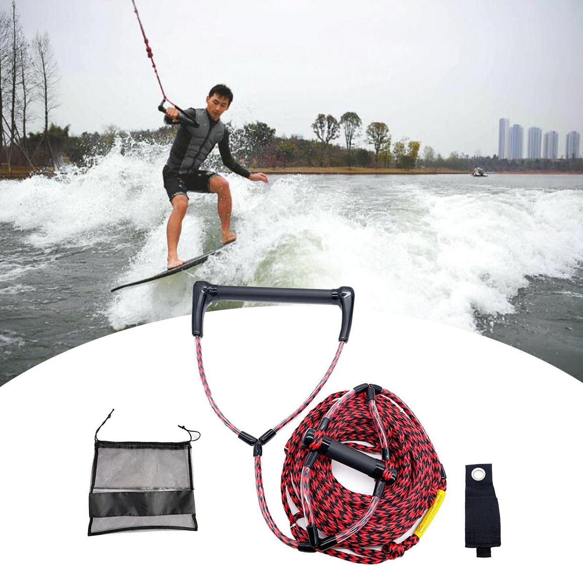 Water Ski Rope Kneeboard Floating Surf Rope Red Black 60ft