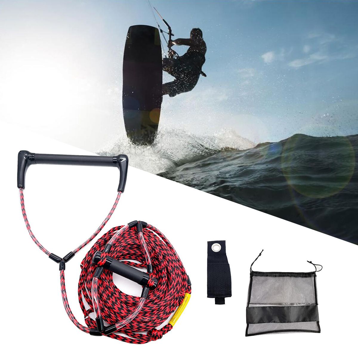 Water Ski Rope Kneeboard Floating Surf Rope Red Black 60ft
