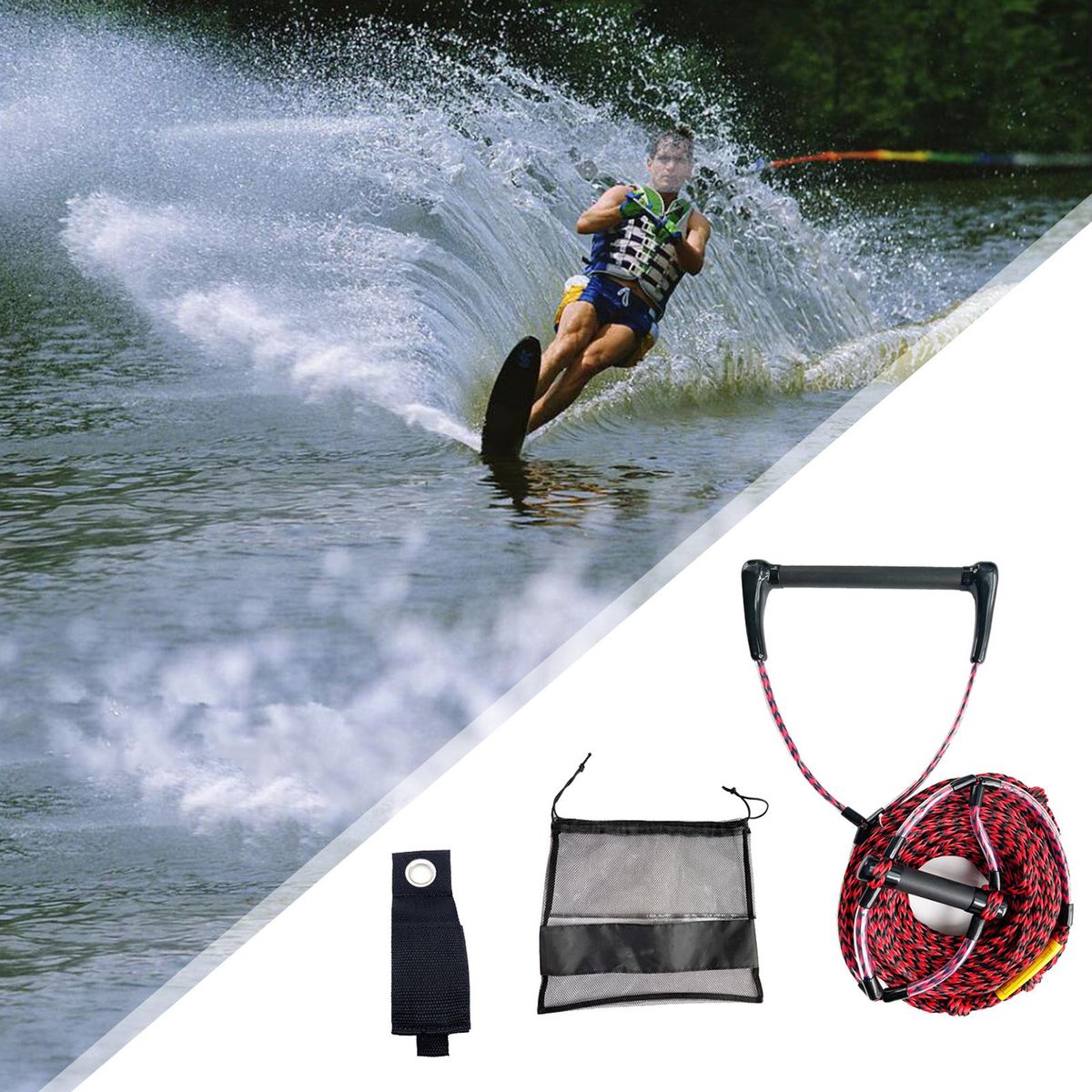Water Ski Rope Kneeboard Floating Surf Rope Red Black 60ft