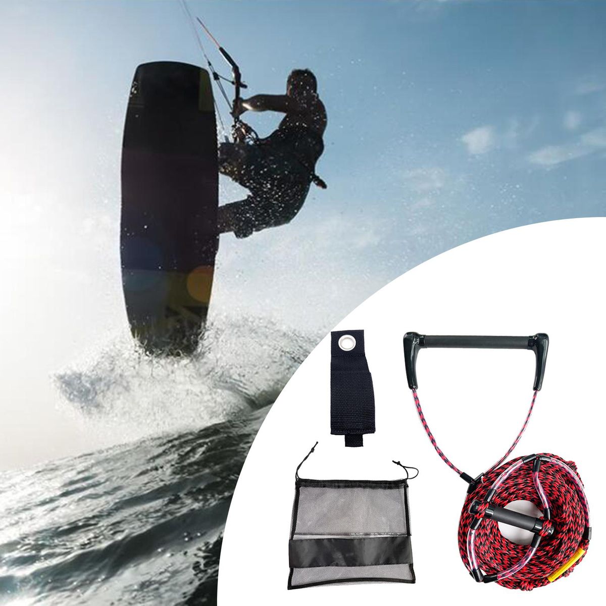 Water Ski Rope Kneeboard Floating Surf Rope Red Black 60ft