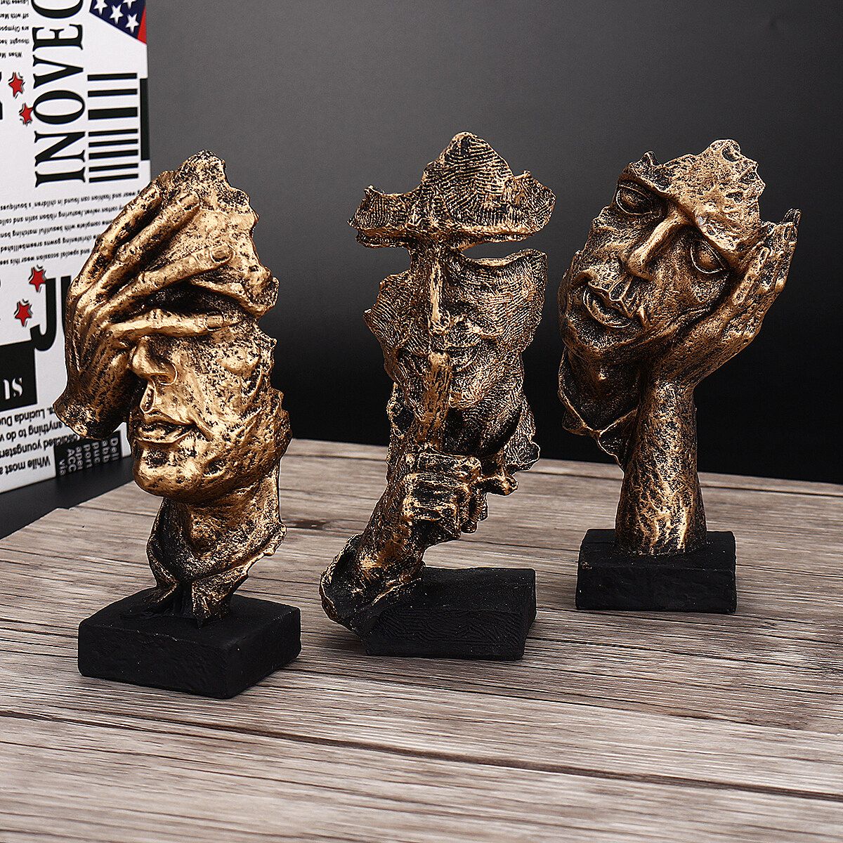 2020 New Home Bed Room Nordic Simple Abstract Sculpture Figurine Ornaments Silence Is Gold Office Home Decoration Accessories Listener Gold