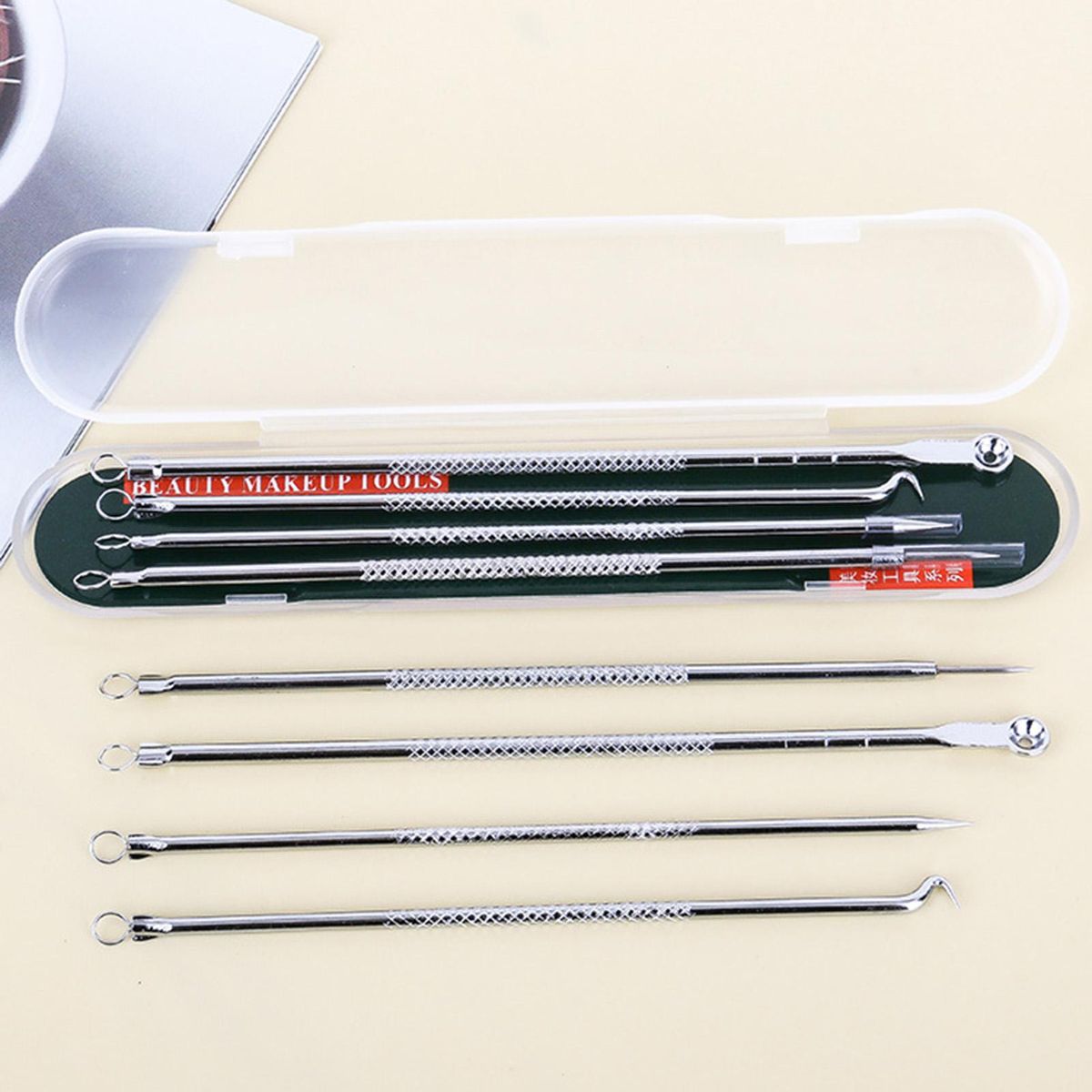 4PCS Stainless steel Acne Removal Kit Blackhead Remover Facial Pimple Comedone Needle