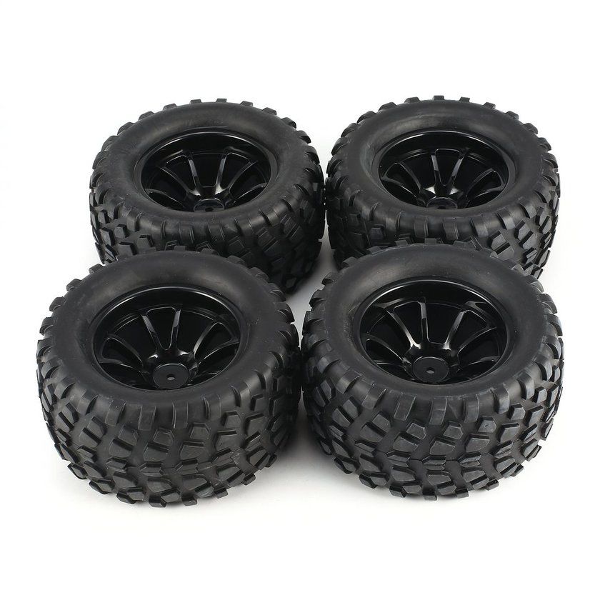4 P S 130mm Wheel Rim Tires For 1/10 Monster Tru K Ra Ing R   Ar A  Essories-Bla K