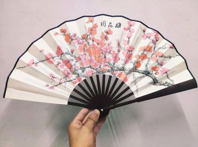 Man Bamboo Chinese Fan Silk Fan Small Fabric Inches Favor Wedding Hand 10.6 Fan Folding Traditional Portable Long