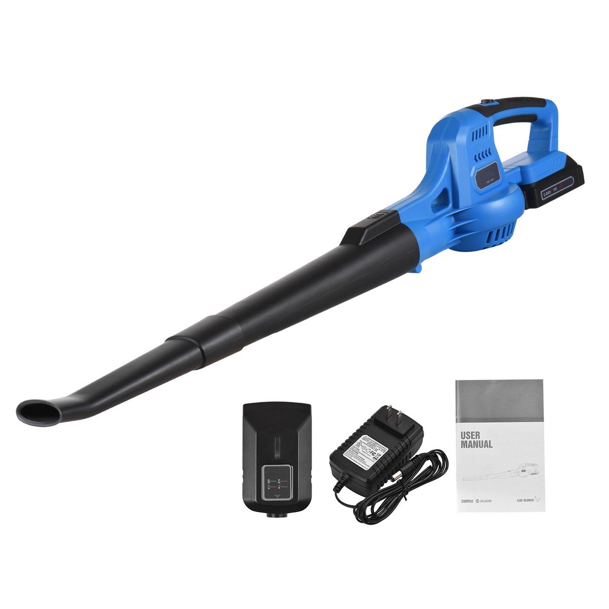 20V Cordless Electric Leaf Blower 2-Speed Control 60MPH/ 130MPH Portable Handheld Power Leaf Blower Sweeper with Extension Tubes 2.0Ah Battery Fast Charger for Gutter Yard Lawn Path Jobsite