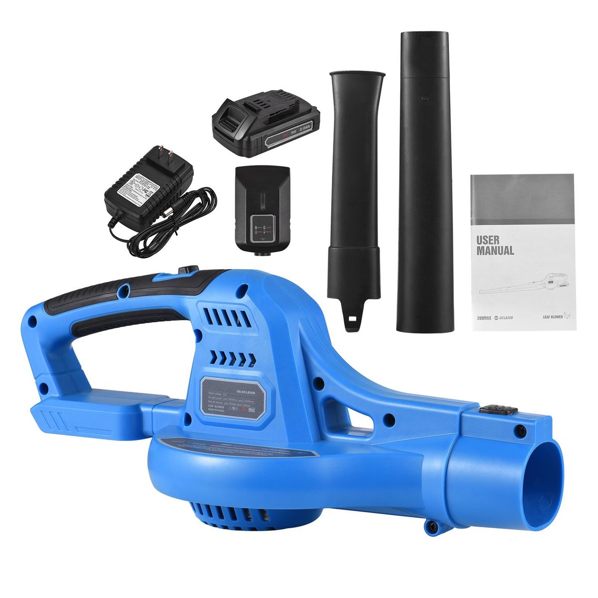 20V Cordless Electric Leaf Blower 2-Speed Control 60MPH/ 130MPH Portable Handheld Power Leaf Blower Sweeper with Extension Tubes 2.0Ah Battery Fast Charger for Gutter Yard Lawn Path Jobsite