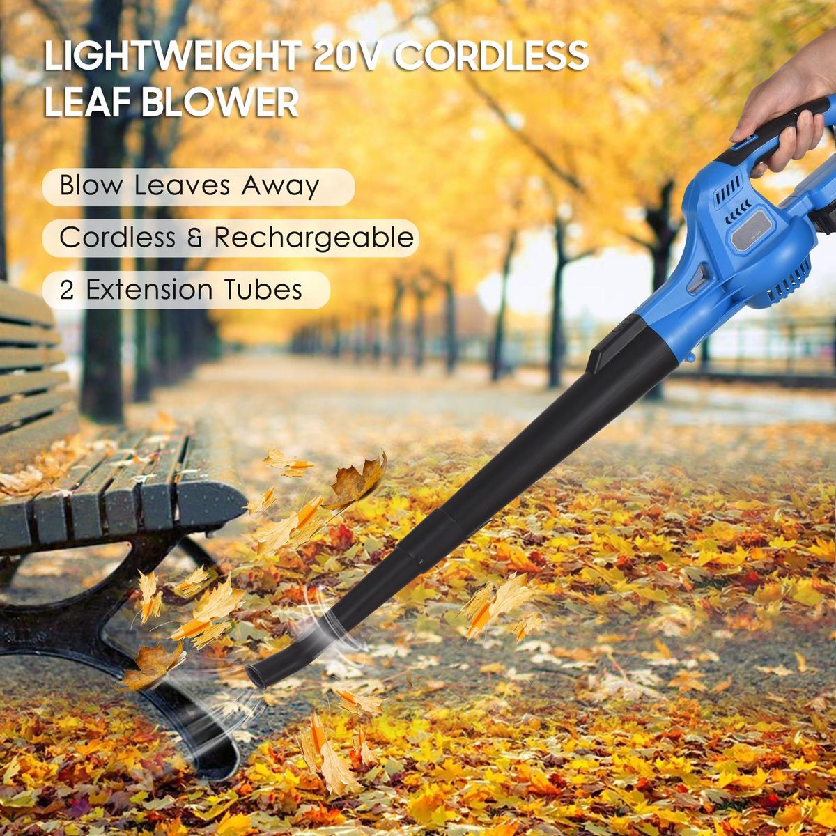 20V Cordless Electric Leaf Blower 2-Speed Control 60MPH/ 130MPH Portable Handheld Power Leaf Blower Sweeper with Extension Tubes 2.0Ah Battery Fast Charger for Gutter Yard Lawn Path Jobsite