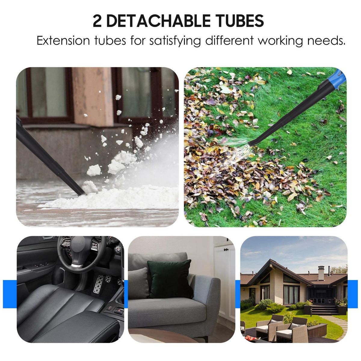 20V Cordless Electric Leaf Blower 2-Speed Control 60MPH/ 130MPH Portable Handheld Power Leaf Blower Sweeper with Extension Tubes 2.0Ah Battery Fast Charger for Gutter Yard Lawn Path Jobsite