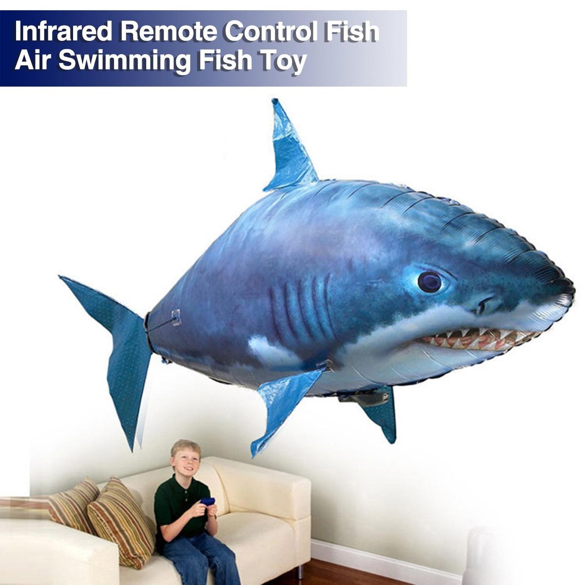 Remote Control Fish Rc Flying Fishshark Toy Simulated Sea for Kids Blue
