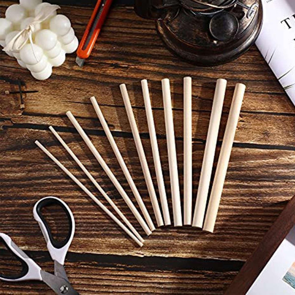 100 Pieces Dowel Rods Wooden Dowel Rod Craft Wood1/8,3/16,1/4,5/16,3/8X6Inch Sticks for Crafting DIY Wedding Ribbon Wand