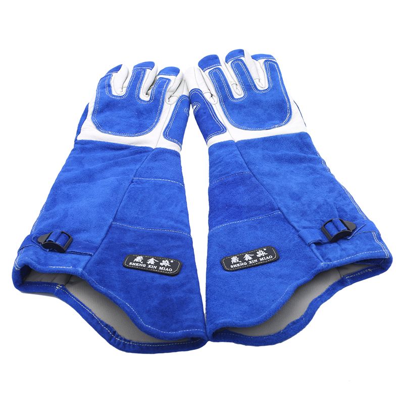 Leather Animal Handling Training Pet Gloves Rescuing Anti-bite Grooming Dog Cat Snak Gloves Gardening Work Gloves Long Sleeves-blue