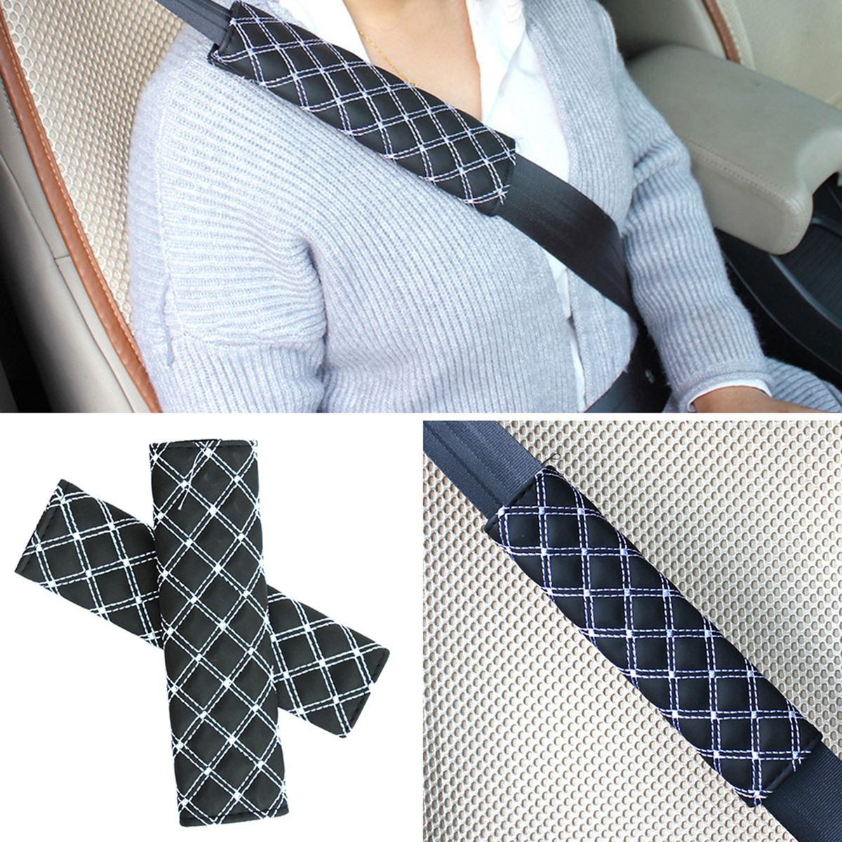 1 Pair Seat Belt Pad Seat Belt Shoulder Cushion White